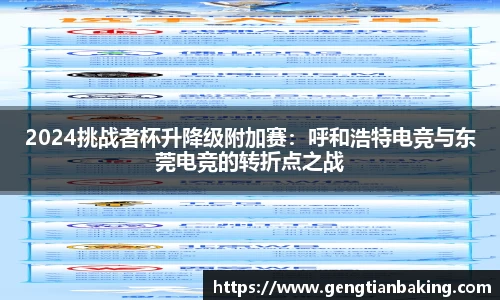 2024挑战者杯升降级附加赛：呼和浩特电竞与东莞电竞的转折点之战